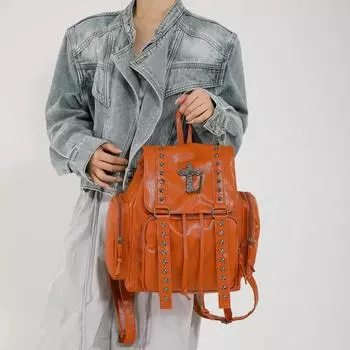 Рюкзак большой емкости сумка женская 2024 новый Cross Rivets повседневный индивидуальный нишевый студенческий рюкзак рюкзак рюкзак чёрный