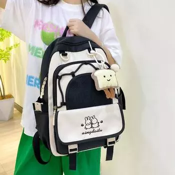 Рюкзак большой емкости, женский легкий рюкзак с цветными блоками, школьный рюкзак для школьников средней школы для мальчиков и девочек синий