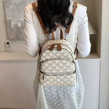 Рюкзак большой емкости. Женский рюкзак для пригородных поездок с принтом. бежевый