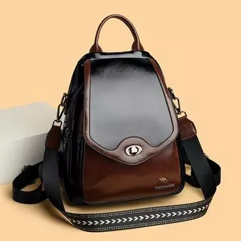 Рюкзак большой емкости, женский рюкзак с цветными блоками, многоцелевая сумка через плечо из ПУ жёлтый