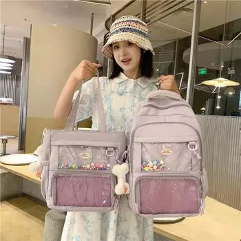 Рюкзак большой емкости, женский студенческий стиль, прозрачный рюкзак, школьная сумка, однотонная сумка на плечо Backpack синий