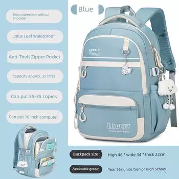 Рюкзак большой вместимости для ученицы средней школы, ученицы старшей школы, ученика начальной школы 3-6 классов, легкий рюкзак для защиты позвоночника Blue [send long legs cloud + Pendant]]
