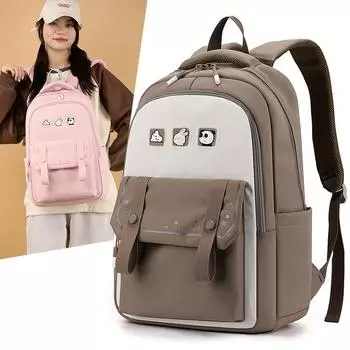 Рюкзак большой вместимости, школьный рюкзак для студента, женский рюкзак с цветными блоками розовый