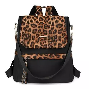 Рюкзак большой вместимости, женская сумка двойного назначения через плечо с леопардовым принтом, школьный рюкзак для школьников чёрный