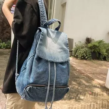 Рюкзак большой вместимости Женский джинсовый рюкзак чёрный