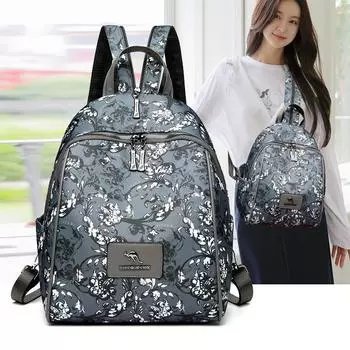 Рюкзак большой вместимости, женский, ретро-принт, легкий рюкзак, дорожная сумка Small темно-синий