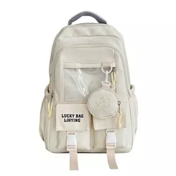 Рюкзак большой вместимости Женский рюкзак для поездок на работу Рюкзак для компьютера Студенческий рюкзак с цветными блоками бежевый