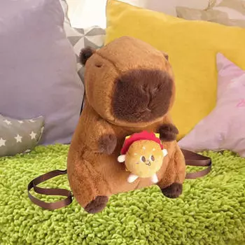 Рюкзак Capybara для детей, девочек, плюшевая игрушка, подарок на день рождения для путешествий и отпуска Holding Fries