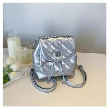 Рюкзак-цепочка ромбовидной формы, женский, модный, нишевый дизайн, студенческий школьный рюкзак, повседневный, трендовый, дорожный рюкзак серебряный