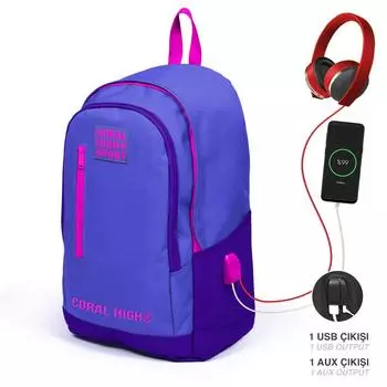 Рюкзак Coral High Sport лавандово-фиолетовый с тремя отделениями и USB-зарядным устройством для наушников 23234