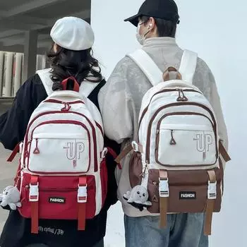 Рюкзак цветного блока Женский школьный рюкзак Мужской рюкзак в стиле колледжа чёрный