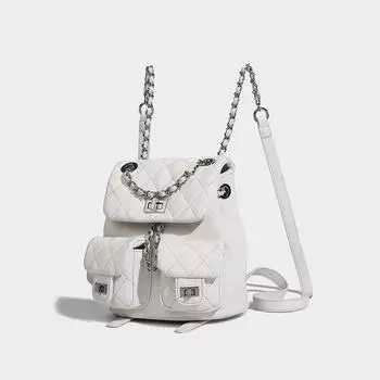 Рюкзак Diamond Lattice Small Fragrant Chain Bag Backpack Senior Sense Fashion Carrying Multi-Carm Back Bag для женщин белый
