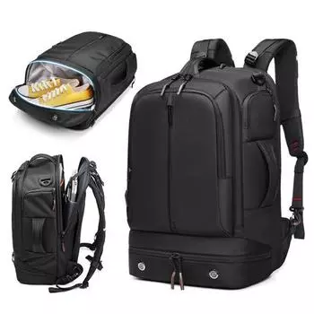 Рюкзак для деловых поездок большой вместимости с отделением для обуви на молнии, водонепроницаемая ткань, противоугонная сумка для хранения дорожного рюкзака серый