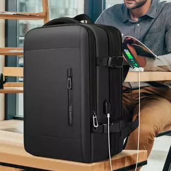 Рюкзак для деловых поездок для мужчин, водонепроницаемый рюкзак с возможностью расширения и USB, черный рюкзак для ноутбука 15,6 дюйма для работы в колледже