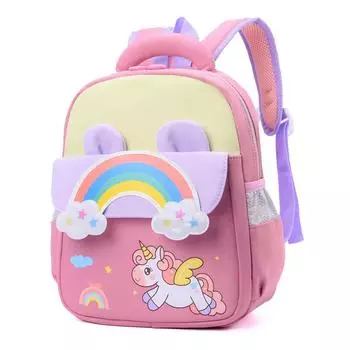 Рюкзак для детского сада для детей от 3 до 6 лет, радужный мультяшный рюкзак, детский рюкзак темно-розовый