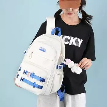 Рюкзак для девочек, новинка 2023, нейлоновый школьный рюкзак большой вместимости для учащихся начальной школы, женский рюкзак для младших классов средней школы белый/синий