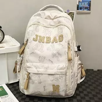 Рюкзак для девочек-подростков, красивый, нишевый стиль, портативный, с облегчением нагрузки, большой вместимости, с принтом, минималистичный, повседневный, ветрозащитный рюкзак White