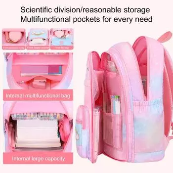 Рюкзак для девочек «Радуга», школьный рюкзак для студентов, большая вместимость, открытие на 180 градусов, классификация для хранения, несколько карманов, детский сад, начальная средняя школа L фиолетовый