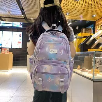 Рюкзак для девочек с рисунком, школьный рюкзак для студентов кампуса, милый рюкзак с принтом бабочек для детей средней школы чёрный