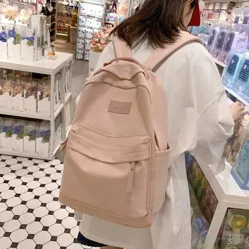 Рюкзак для кампуса, женский однотонный школьный рюкзак большой емкости для учащихся средней школы чёрный