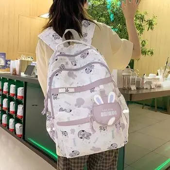 Рюкзак для кампуса, женский школьный рюкзак для школьников младших классов, женский студенческий рюкзак с принтом кролика