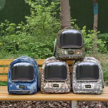 Рюкзак для кошек в камуфляжном стиле, портативный рюкзак, прозрачная космическая капсула, дышащий рюкзак для кошек 44*38*8cm