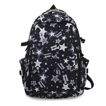 Рюкзак для милого рюкзака для большой начальной школы средней школы для поездок на работу и обратно на день рождения со звездным узором черного цвета [FANDARE] для девочек, чёрный