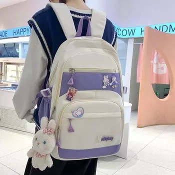 Рюкзак для младших школьников, школьный рюкзак контрастного цвета, студенческий женский рюкзак чёрный