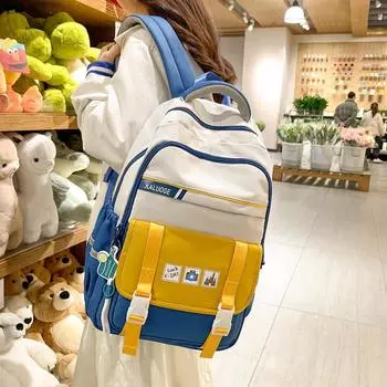 Рюкзак для младших школьников, женская школьная сумка для кампуса, рюкзак с контрастной цветной строчкой чёрный