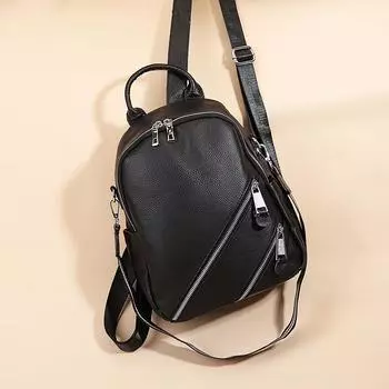 Рюкзак для мужчин и женщин, сумка из натуральной кожи однотонного цвета, высококачественный рюкзак для начальной школы чёрный