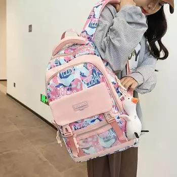 Рюкзак для мужчин, женщин, граффити, школьная сумка большой емкости, студенческий дорожный рюкзак розовый