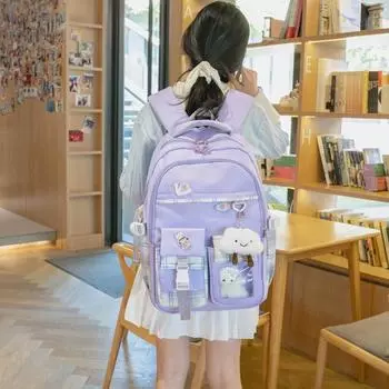 Рюкзак для начальной школы с пониженной нагрузкой и защитой позвоночника, легкий рюкзак для девочек контрастных цветов для 3–6 классов, милый большой