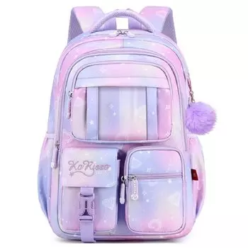 Рюкзак для начальной школы, школьный нагрудный пояс, узор «Звездное небо» [El-fmly] для девочек, путешествия, экскурсии, 22 л, водоотталкивающий, в комплекте, (фиолетовый) фиолетовый