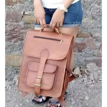 Рюкзак для ноутбука, кожаная сумка, кожаный рюкзак, мужской рюкзак-хипстер, кошелек 16 x 12 x 5 in коричневый