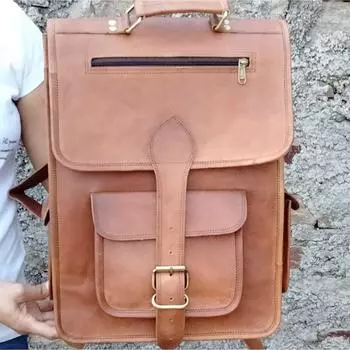 Рюкзак для ноутбука, кожаная сумка, кожаный рюкзак, мужской рюкзак-хипстер, кошелек 16 x 12 x 4 in коричневый