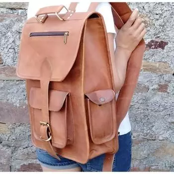 Рюкзак для ноутбука, кожаная сумка, кожаный рюкзак, мужской рюкзак-хипстер, кошелек 16 x 12 x 4 in коричневый