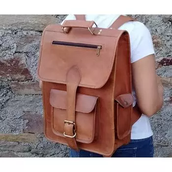 Рюкзак для ноутбука, кожаная сумка, кожаный рюкзак, мужской рюкзак-хипстер, кошелек 16 x 12 x 4 in коричневый