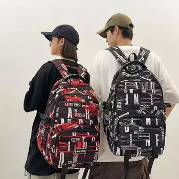 Рюкзак для пары с буквенным принтом, легкий студенческий школьный рюкзак, большой вместительный дорожный рюкзак чёрный
