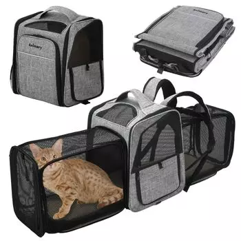 Рюкзак для переноски домашних животных Animary Pet, рюкзак для переноски домашних животных для кошек и собак с двойным расширением, складной рюкзак для переноски домашних животных для маленьких собак серый