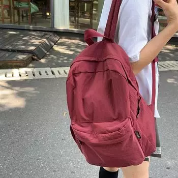 Рюкзак для путешествий для девочек, большая вместимость, легкий школьный рюкзак для студентов, женский однотонный плиссированный нейлоновый рюкзак хаки