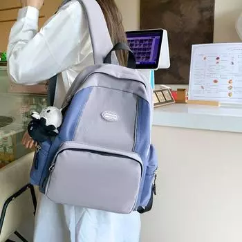 Рюкзак для путешествий на открытом воздухе, женский, легкий, большой емкости, рюкзак с цветными блоками, школьный рюкзак для студентов чёрный