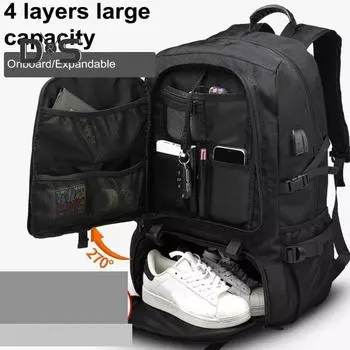 Рюкзак для путешествий USB-порт для зарядки Большая емкость с несколькими карманами Регулируемый плечевой ремень Водонепроницаемый рюкзак для колледжа Сумка для туризма Бизнес-рюкзак S чёрный