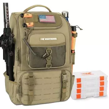 Рюкзак для рыболовных снастей Alocs с держателями для удочек, 4 ящика для снастей, 40-литровая рыболовная сумка для хранения рыболовных снастей и оборудования 1461 чёрный