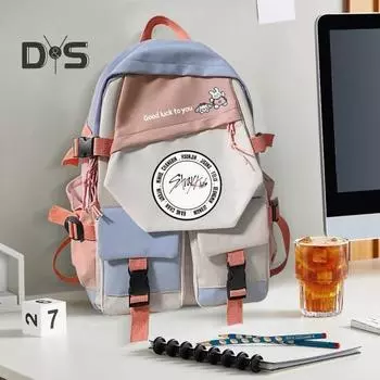 Рюкзак для школьников, большая вместимость, декор в виде букв, широкий плечевой ремень, множество карманов, походный рюкзак, эстетичный рюкзак E