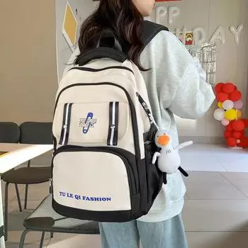 Рюкзак для школьников большой емкости, женский школьный рюкзак для старшеклассников, холст, контрастный цветной рюкзак для женщин коричневый