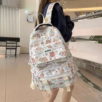 Рюкзак для школьников Kapibara в японском стиле, канцелярская сумка и рюкзак для учеников начальной школы, переносная сумка на два плеча для подростков чёрный