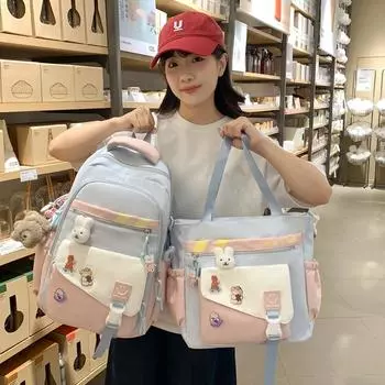 Рюкзак для школьников средней школы большой емкости, детский рюкзак 3-6 классов, рюкзак для девочек с цветными блоками Handbag чёрный