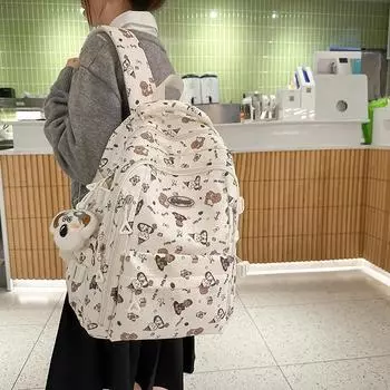 Рюкзак для школьников средней школы, легкий, с принтом медведя, большой емкости, школьный рюкзак для женщин чёрный