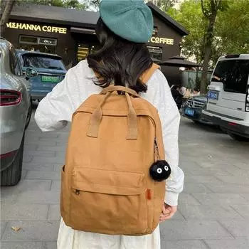 Рюкзак для школьников средней школы сплошного цвета большой емкости чёрный