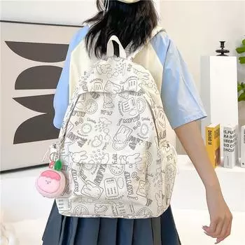 Рюкзак для школьников средней школы, женский рюкзак большой емкости, дорожная сумка с граффити, нейлоновая школьная сумка чёрный